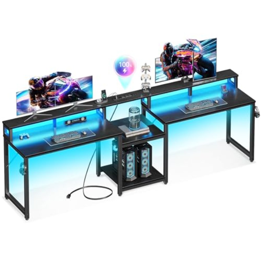 Desk Setup L Shaped - Gamingbureau voor twee personen, 98 inch
