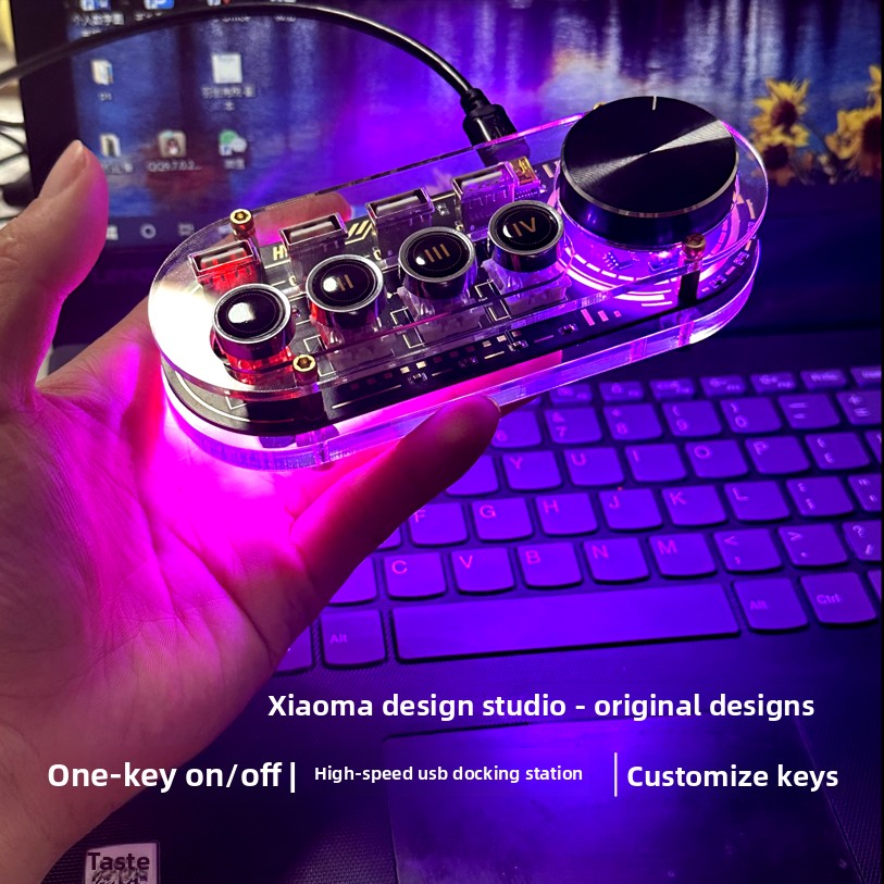 Desk Setup Aesthetic - Aangepaste USB-hub met RGB-omgevingslichtcontroller, een stijlvol