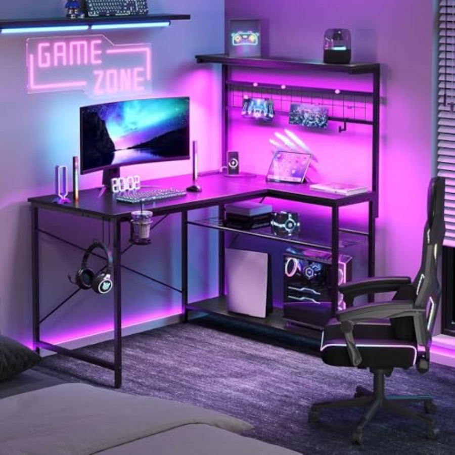 Desk Setup L Shaped - 42 inch gamingbureau met stopcontacten en